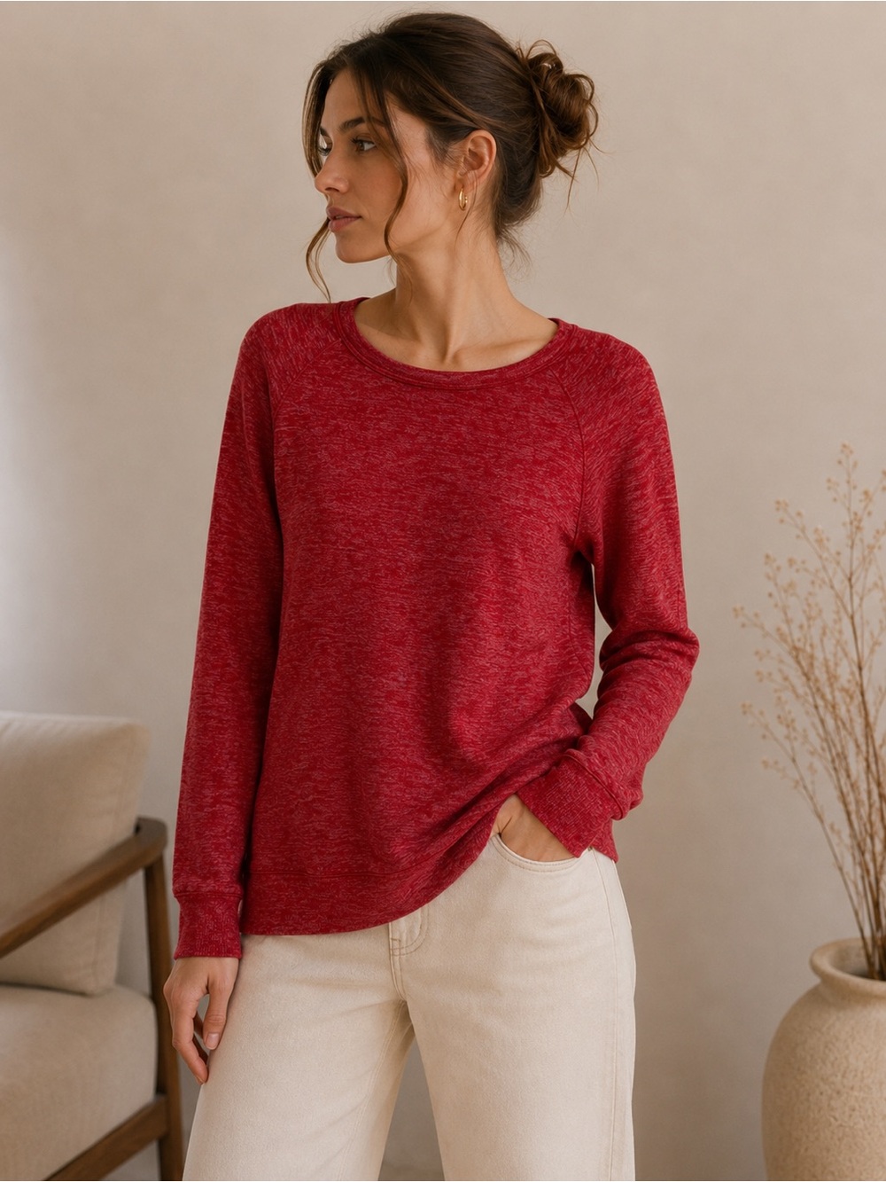 Buffalo David Bitton Women's Marled Red Crewneck Sweatshirt Size Small